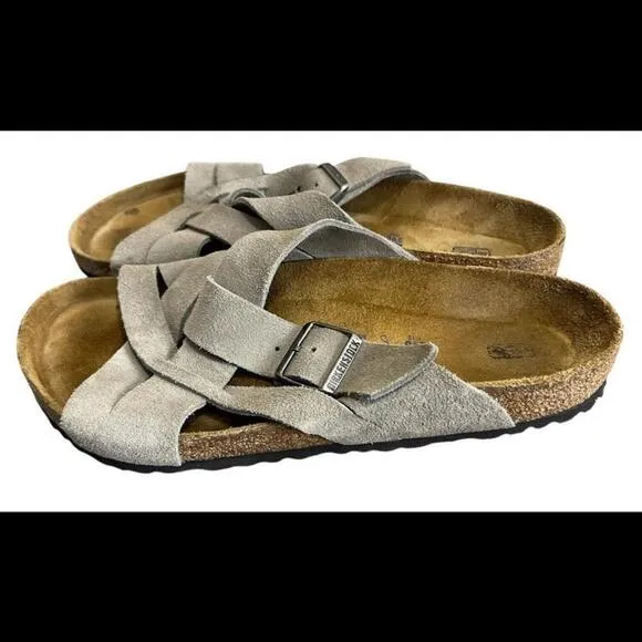| Birkenstock Lugano | Soft Footbed Suede | Men US 12, EU 45 | Stone Coin