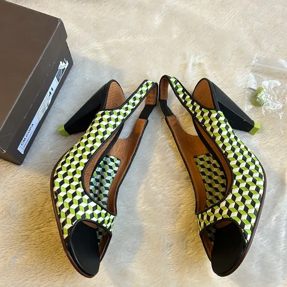 - nib CHIE MIHARA Copa Geometric Slingback Sandal Heels in Green size 10.5