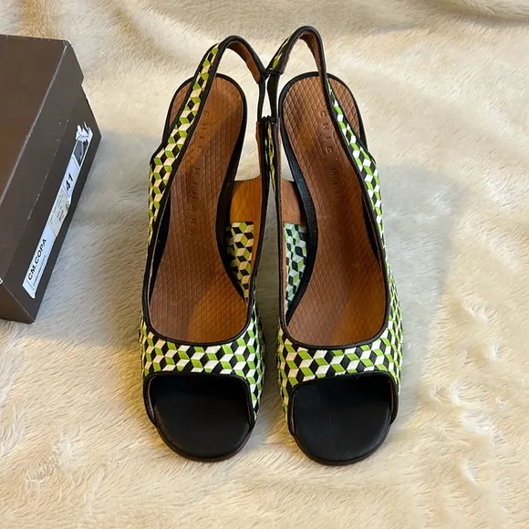 - nib CHIE MIHARA Copa Geometric Slingback Sandal Heels in Green size 10.5