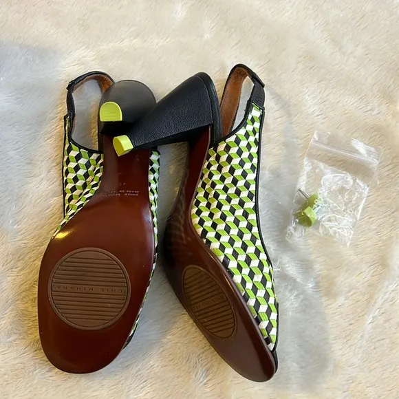 - nib CHIE MIHARA Copa Geometric Slingback Sandal Heels in Green size 10.5
