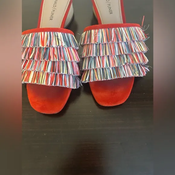 2 Pairs Donald J. Pliner Women's Fringe Slide Sandals - Red and Tan