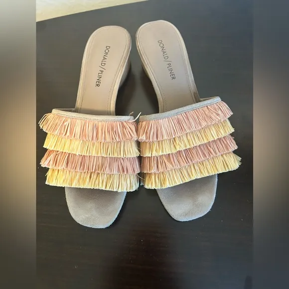2 Pairs Donald J. Pliner Women's Fringe Slide Sandals - Red and Tan