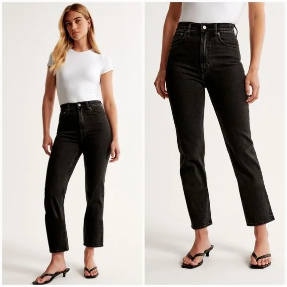 Abercrombie &amp; Fitch The Ankle Straight Ultra High Rise Jeans in Black Wash 27/4