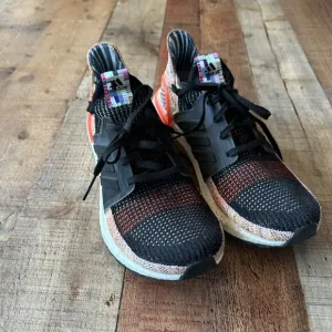 Adidas Ultraboost 19 Mens Running Shoes Size 10 Black &amp; Orange Multicolor Knit
