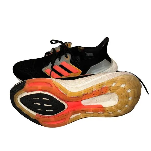 Adidas Ultraboost 22 GX5464 Running Sneakers, Black/Orange, Men's Size 11.5