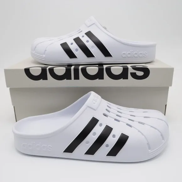 Adidas Unisex Comfort Adilette Clogs Sandals White/Black Men 10 Women 11