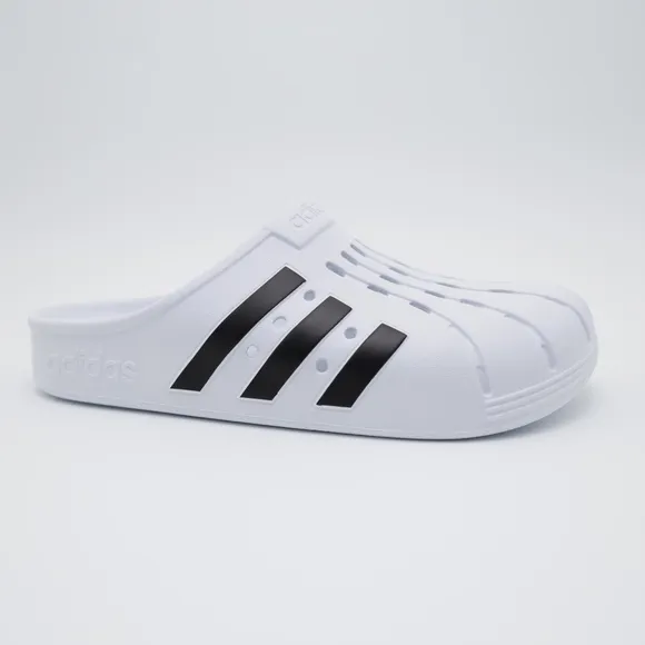 Adidas Unisex Comfort Adilette Clogs Sandals White/Black Men 10 Women 11