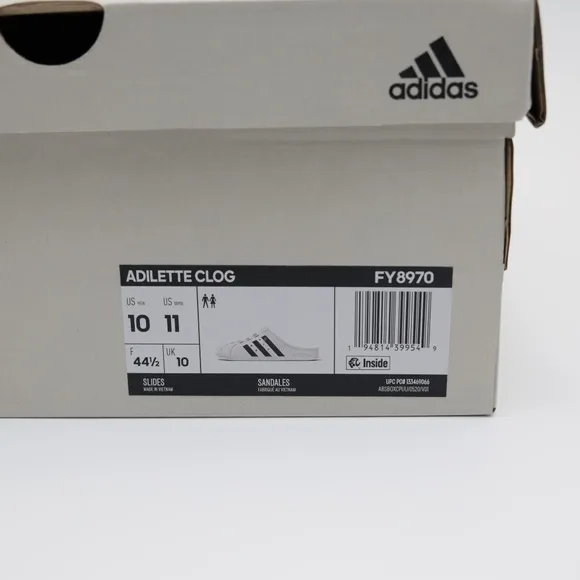 Adidas Unisex Comfort Adilette Clogs Sandals White/Black Men 10 Women 11