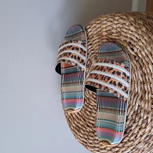 Adidas Unisex X The Farm Adilette Rubber Slides Leopard/Multi Tribal Colors S-9