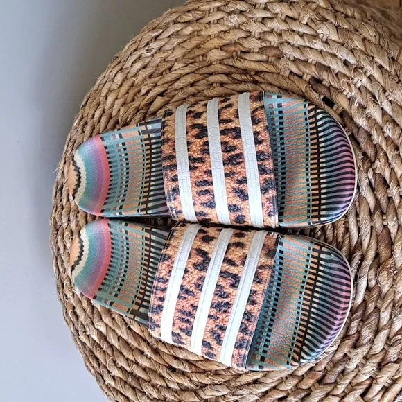 Adidas Unisex X The Farm Adilette Rubber Slides Leopard/Multi Tribal Colors S-9