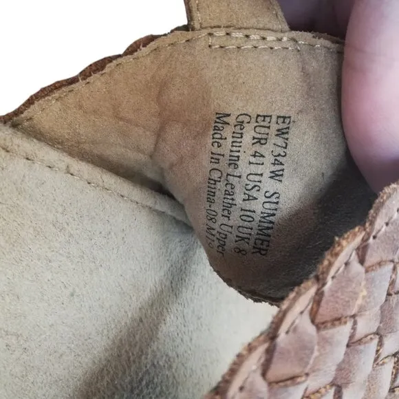 Aetrex Summer Woven Leather Wedge Sandals Size 10 Espadrille Braided Orthopedic