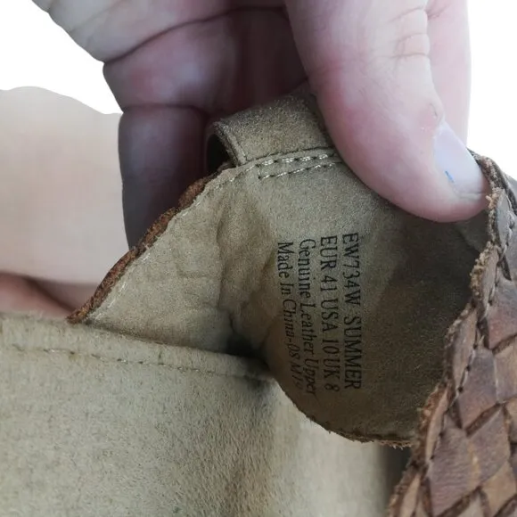 Aetrex Summer Woven Leather Wedge Sandals Size 10 Espadrille Braided Orthopedic