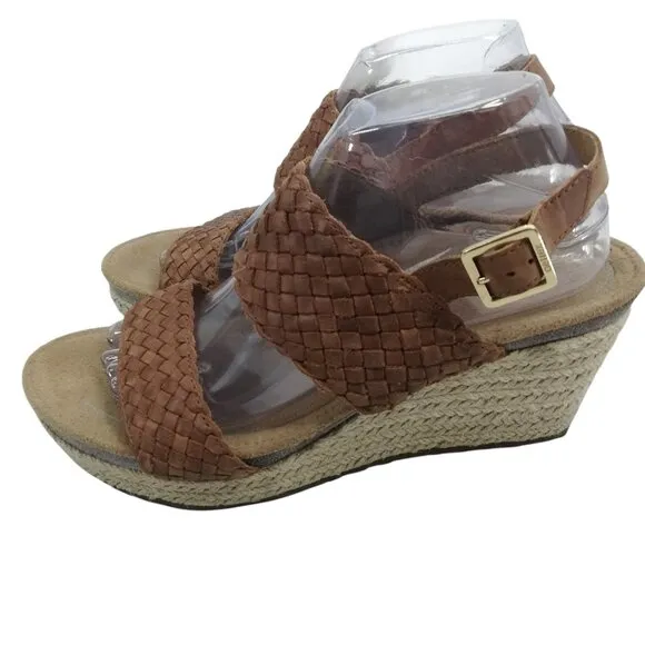 Aetrex Summer Woven Leather Wedge Sandals Size 10 Espadrille Braided Orthopedic