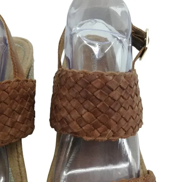 Aetrex Summer Woven Leather Wedge Sandals Size 10 Espadrille Braided Orthopedic