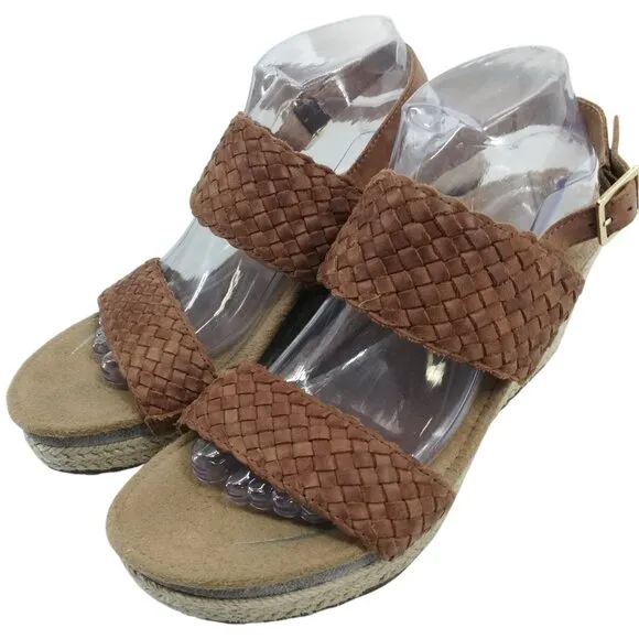 Aetrex Summer Woven Leather Wedge Sandals Size 10 Espadrille Braided Orthopedic