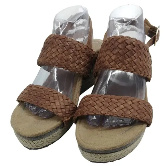 Aetrex Summer Woven Leather Wedge Sandals Size 10 Espadrille Braided Orthopedic