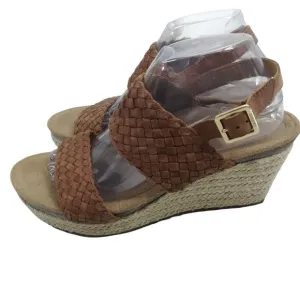 Aetrex Summer Woven Leather Wedge Sandals Size 10 Espadrille Braided Orthopedic