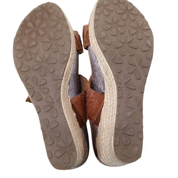 Aetrex Summer Woven Leather Wedge Sandals Size 10 Espadrille Braided Orthopedic