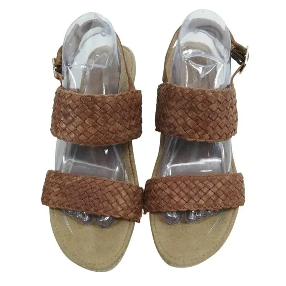 Aetrex Summer Woven Leather Wedge Sandals Size 10 Espadrille Braided Orthopedic