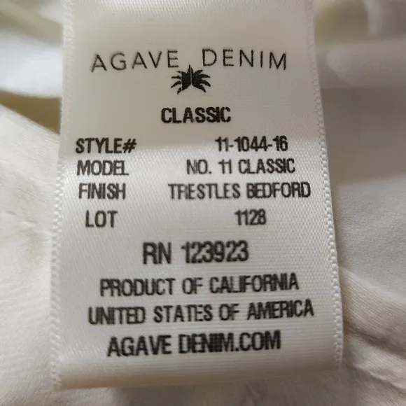 Agave Denim Pants No 11 Classic Rincon‎ Flex Size 38x35 Made in USA