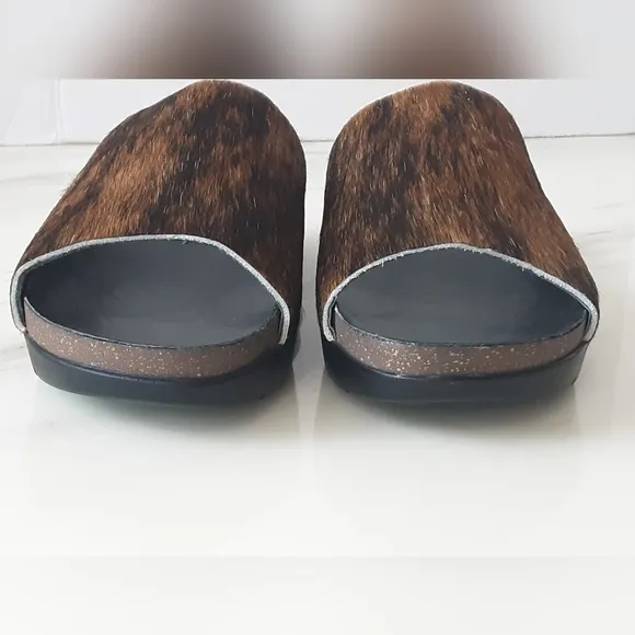Agave Sky Tan | Black Cow Hide Wedge Comfort Slide Sandals Sz 8 - NWOT