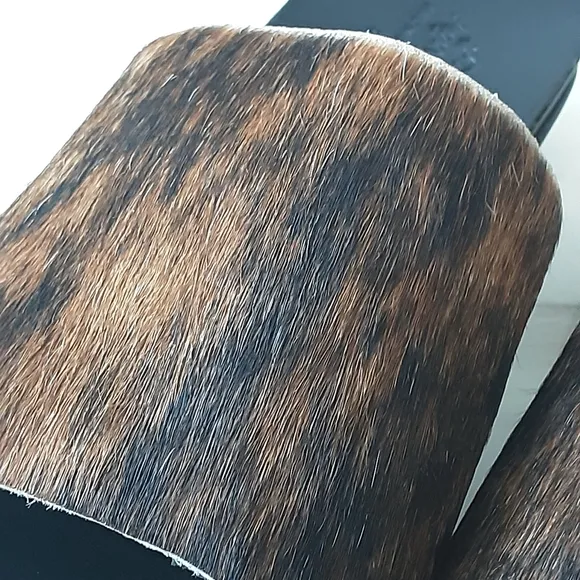 Agave Sky Tan | Black Cow Hide Wedge Comfort Slide Sandals Sz 8 - NWOT