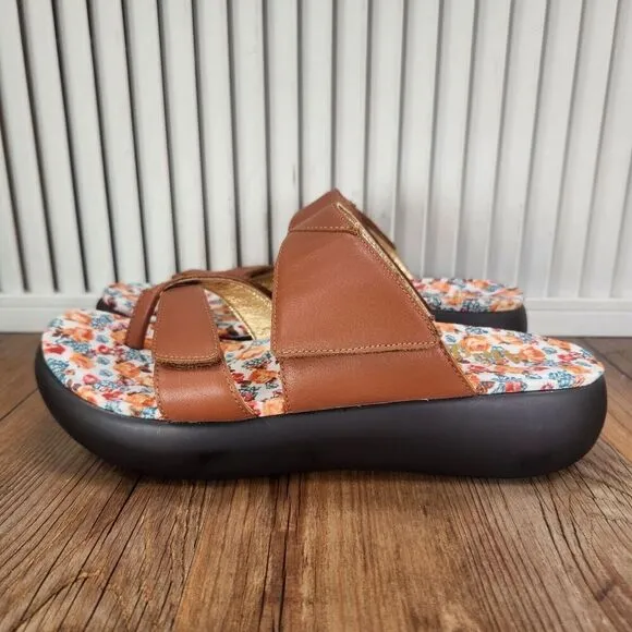 Alegria Beatrix Cognac Sandals Womens 7 EU 38 Brown Leather Floral Comfort Shoes