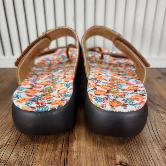Alegria Beatrix Cognac Sandals Womens 7 EU 38 Brown Leather Floral Comfort Shoes
