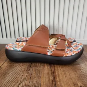 Alegria Beatrix Cognac Sandals Womens 7 EU 38 Brown Leather Floral Comfort Shoes