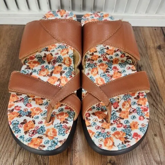 Alegria Beatrix Cognac Sandals Womens 7 EU 38 Brown Leather Floral Comfort Shoes
