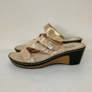 Alegria Loti Gold Dazzler Slide Wedge Sandals Open Toe Comfort Womens US 6.5 EU