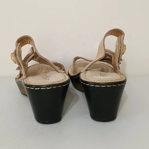 Alegria Loti Gold Dazzler Slide Wedge Sandals Open Toe Comfort Womens US 6.5 EU
