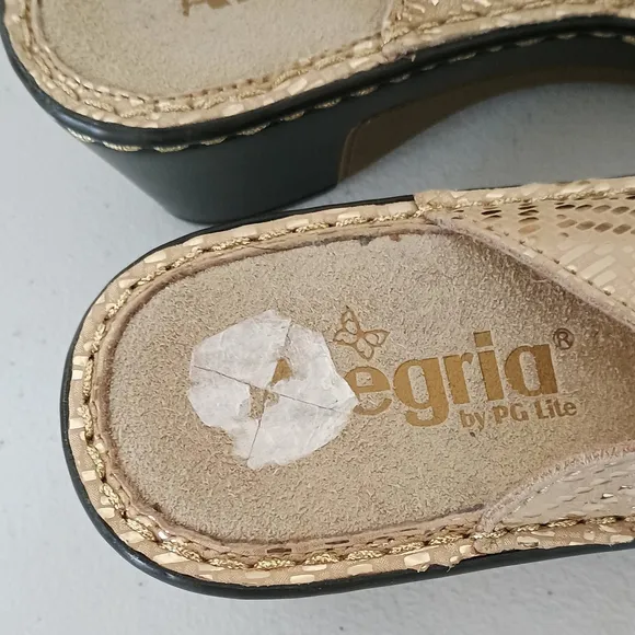 Alegria Loti Gold Dazzler Slide Wedge Sandals Open Toe Comfort Womens US 6.5 EU