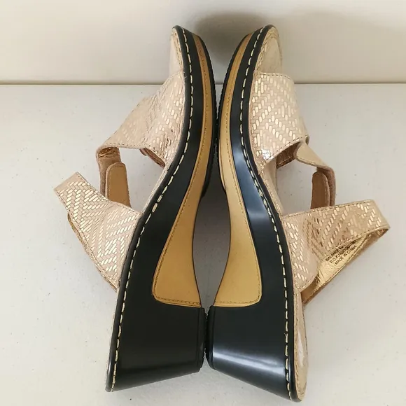Alegria Loti Gold Dazzler Slide Wedge Sandals Open Toe Comfort Womens US 6.5 EU