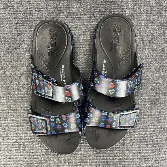 Alegria Orbyt Recovery Sandals Womens 39 US 9 Black Sugar Skulls Lightweight