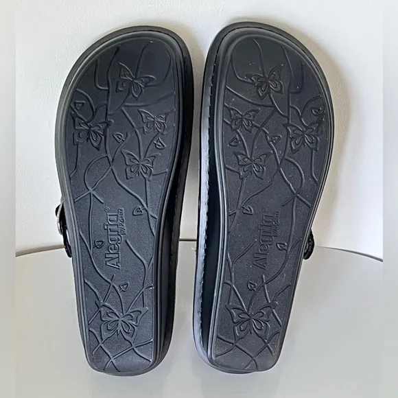 Alegria Valentina Black Leaf Buckle Floral Comfort Sandals Size 41