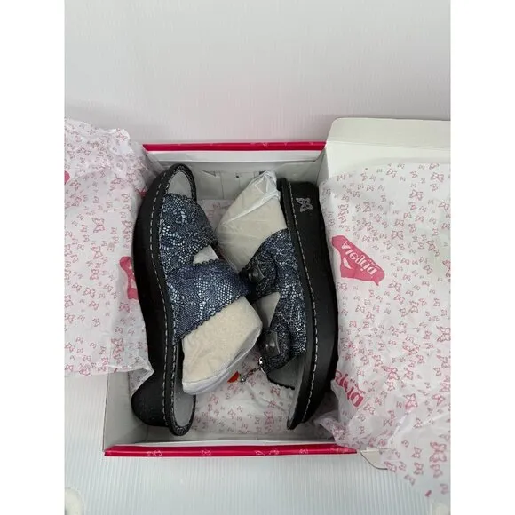 Alegria Womens Leather Pewter Lace Two Strap Sandals Size 11.5-12W‎ Comfort NIB