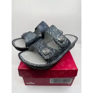Alegria Womens Leather Pewter Lace Two Strap Sandals Size 11.5-12W‎ Comfort NIB