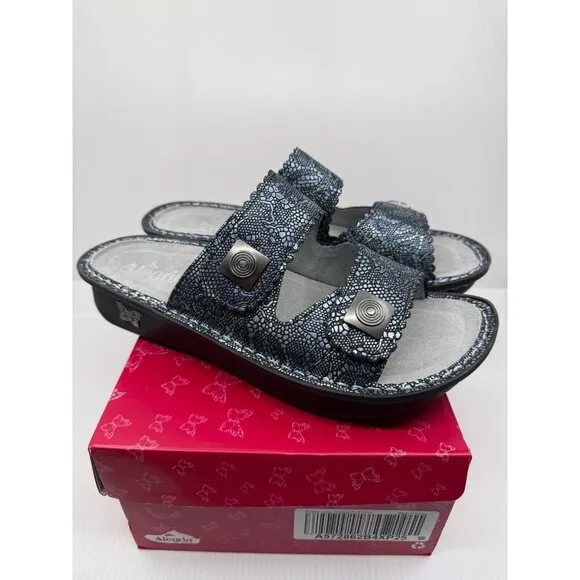 Alegria Womens Leather Pewter Lace Two Strap Sandals Size 11.5-12W‎ Comfort NIB