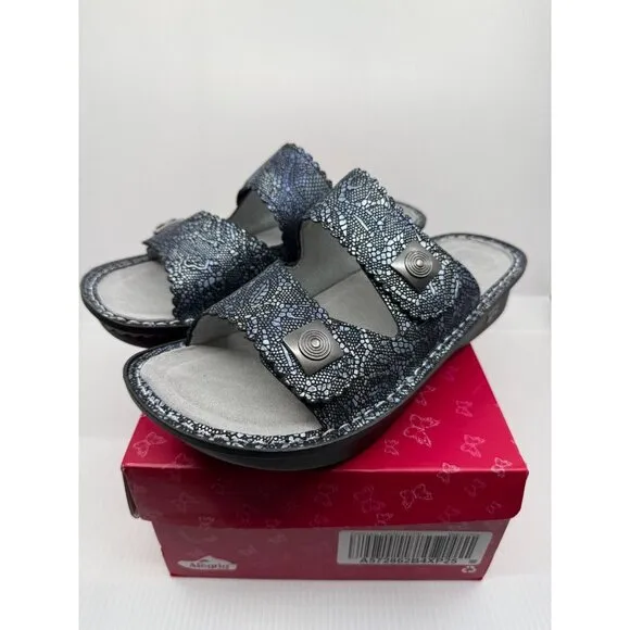Alegria Womens Leather Pewter Lace Two Strap Sandals Size 11.5-12W‎ Comfort NIB