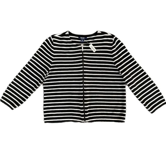 All Season Classic Chaps Black White Stripe Light / Medium Weight Sweater Large