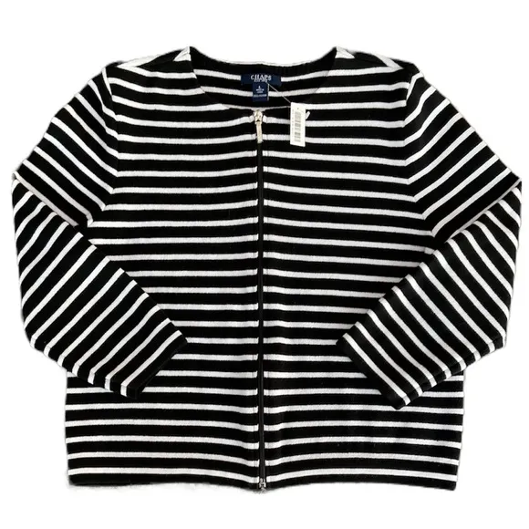 All Season Classic Chaps Black White Stripe Light / Medium Weight Sweater Large