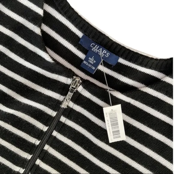 All Season Classic Chaps Black White Stripe Light / Medium Weight Sweater Large