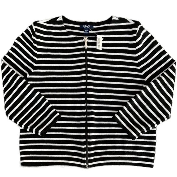 All Season Classic Chaps Black White Stripe Light / Medium Weight Sweater Large