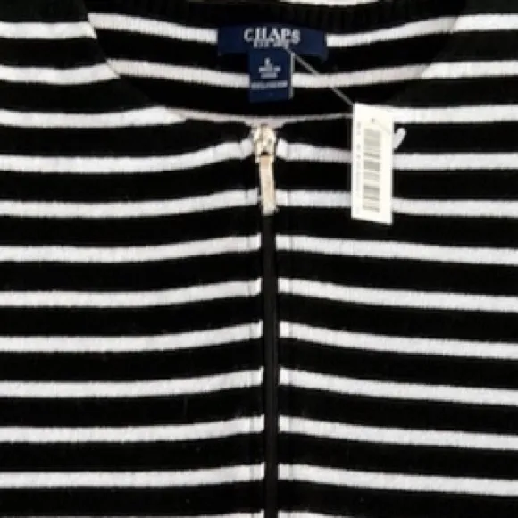 All Season Classic Chaps Black White Stripe Light / Medium Weight Sweater Large