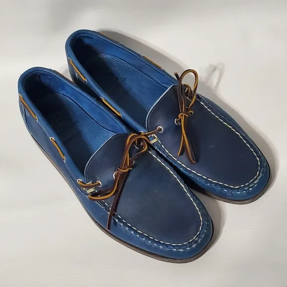 Allen Edmonds Navy Blue Boat Shoes Slip-On Loafers Moccasin Stitching Size 13 D