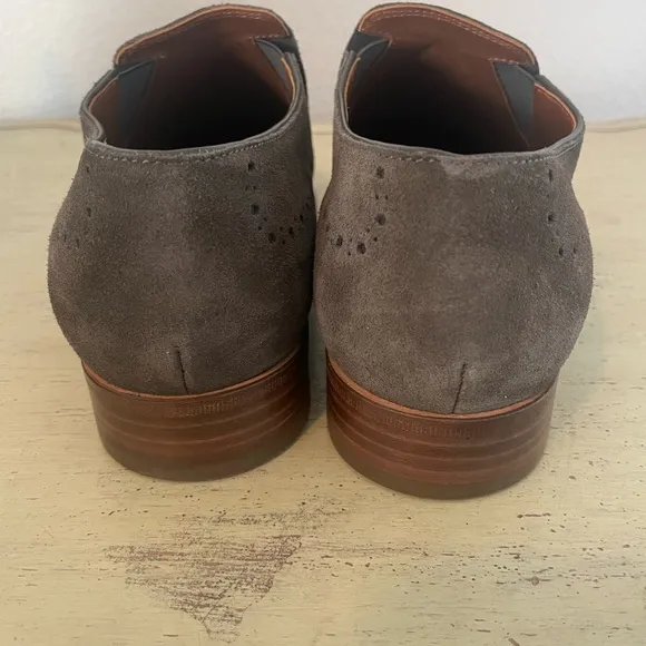 ALLEN EDMONDS Suede Brogue Lucca Slip On in Anthracite Size 8 1/2 D $395