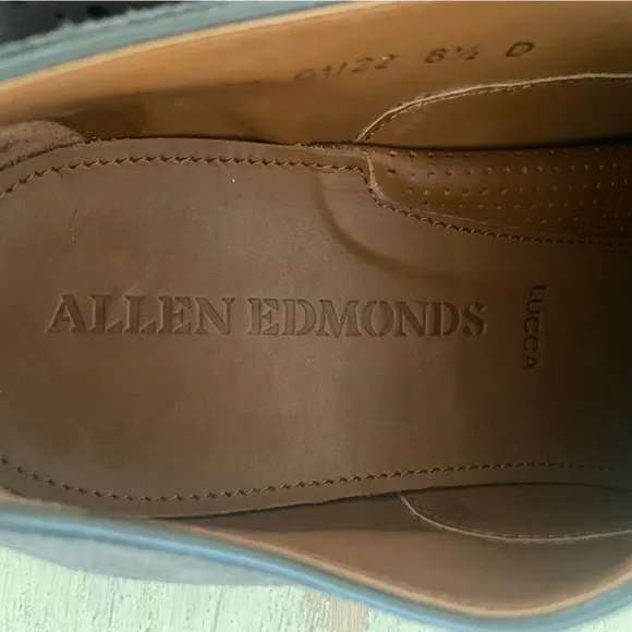 ALLEN EDMONDS Suede Brogue Lucca Slip On in Anthracite Size 8 1/2 D $395