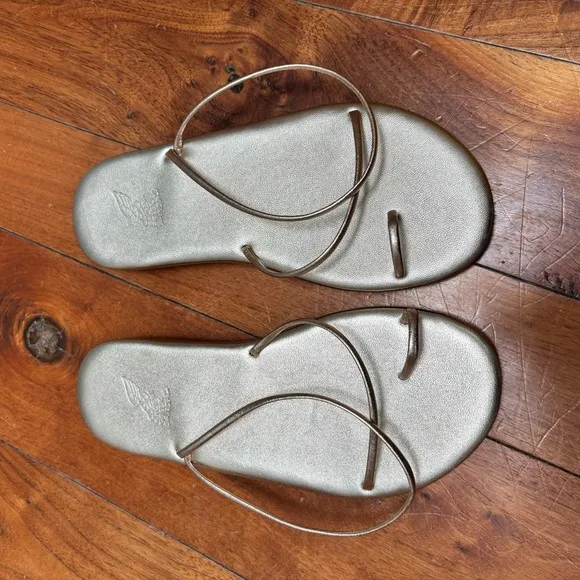 Ancient Greek Sandals Kansiz Metallic Leather Gold 35