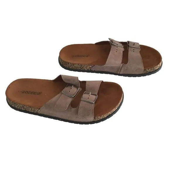 ANDREA - WOMENS TAN DOUBLE BUCKLE CLOSURE SLIP-ON SANDALS SIZE 9